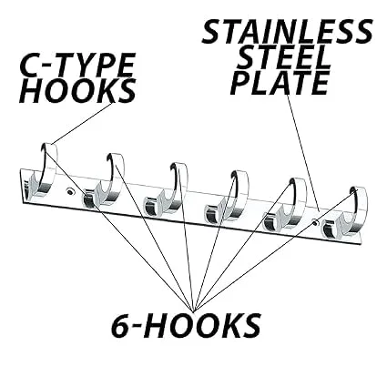 ONJECX 6 PIN C Type Stainless Steel |Aluminium Cloth Hanger Bathroom Wall Door Hooks Heavy Duty Premium Quality with 12 Screws |12 Grips Pack of 4 pcs image 2