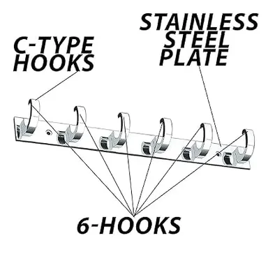 ONJECX 6 PIN C Type Stainless Steel |Aluminium Cloth Hanger Bathroom Wall Door Hooks Heavy Duty Premium Quality with 12 Screws |12 Grips Pack of 4 pcs thumbnail 1