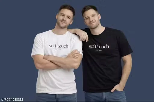 Soft Touch Men’s Cotton Round Neck T-Shirt Pack of 2 – Casual Wear, Breathable Fabric, Comfort Fit, Summer Essentials, Stylish Black & White Tees for Daily Use in India image 1