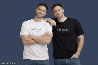 Soft Touch Men’s Cotton Round Neck T-Shirt Pack of 2 – Casual Wear, Breathable Fabric, Comfort Fit, Summer Essentials, Stylish Black & White Tees for Daily Use in India thumbnail 0