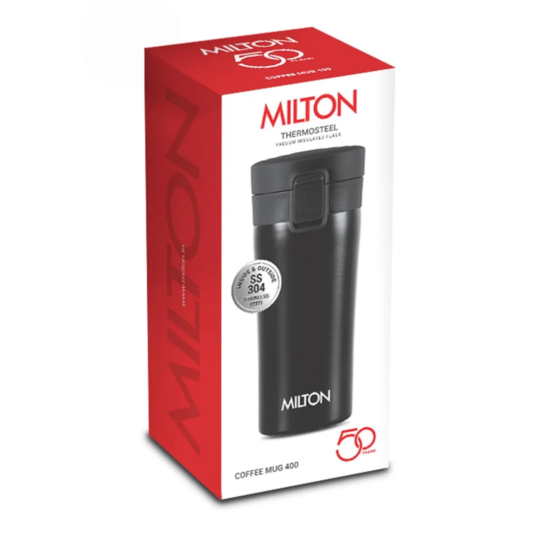 Milton Thermosteel Vacuum Insulated Travel Coffee Mug 300ml Black | Stainless Steel Leakproof Hot & Cold Cup | ISI Certified Spill Proof Travel Mug | Fits Car Cup Holder, Easy Sip Design image 6