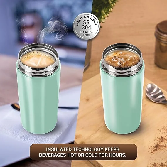 Milton Thermosteel Vacuum Insulated Travel Coffee Mug 400ml Light Green | Stainless Steel Leakproof Hot & Cold Cup | ISI Certified Spill Proof Travel Mug | Fits Car Cup Holder, Easy Sip Lid image 3