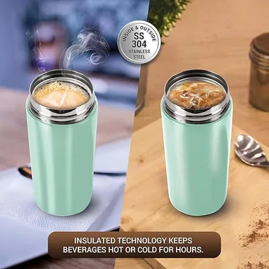 Milton Thermosteel Vacuum Insulated Travel Coffee Mug 400ml Light Green | Stainless Steel Leakproof Hot & Cold Cup | ISI Certified Spill Proof Travel Mug | Fits Car Cup Holder, Easy Sip Lid thumbnail 2