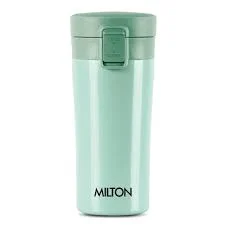 Milton Thermosteel Vacuum Insulated Travel Coffee Mug 400ml Light Green | Stainless Steel Leakproof Hot & Cold Cup | ISI Certified Spill Proof Travel Mug | Fits Car Cup Holder, Easy Sip Lid image 1
