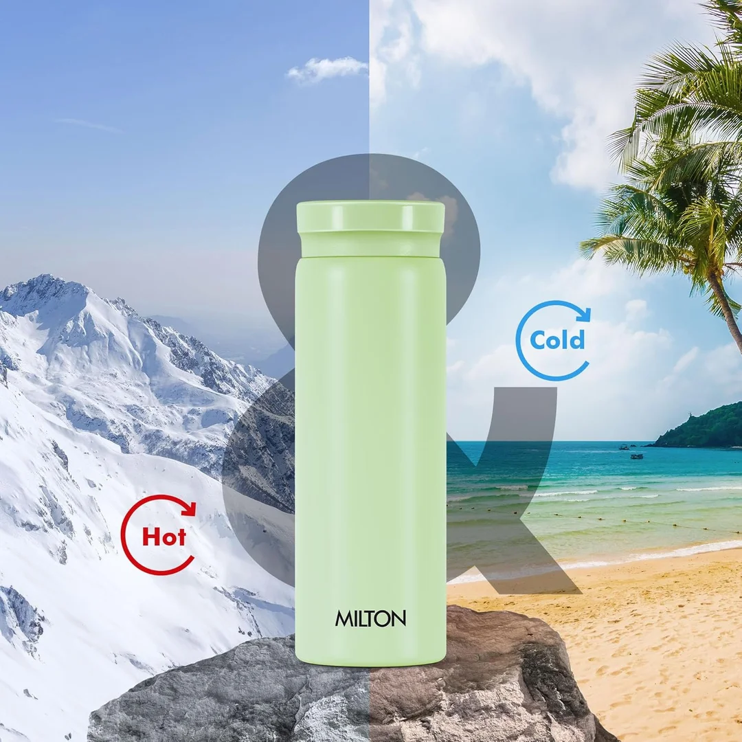 Milton Minimate 300 Thermosteel Water Bottle 300ml Light Green |SS304 Stainless Steel Vacuum Insulated Flask | Hot & Cold | Leak-Proof Compact Office Gym Travel Bottle | ISI Certified image 2