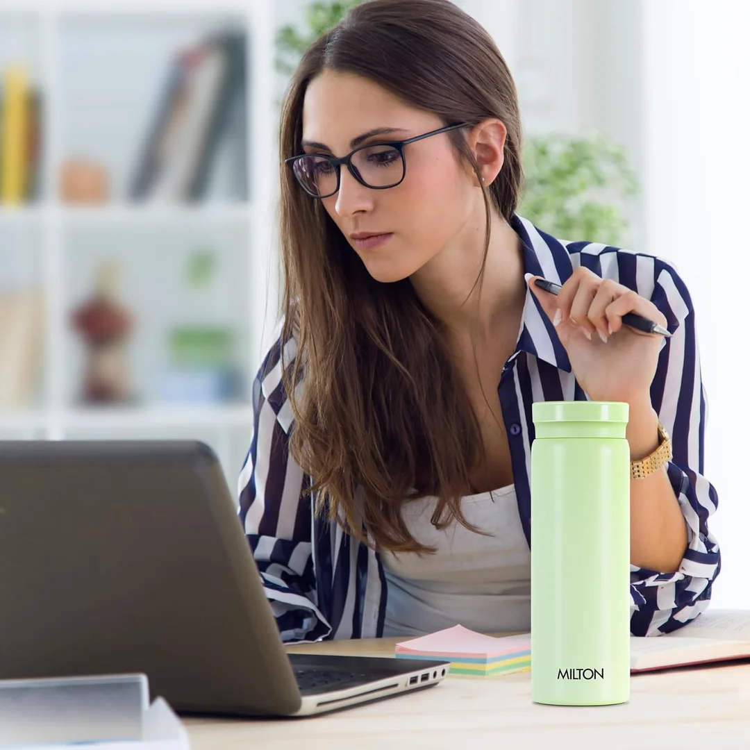 Milton Minimate 300 Thermosteel Water Bottle 300ml Light Green |SS304 Stainless Steel Vacuum Insulated Flask | Hot & Cold | Leak-Proof Compact Office Gym Travel Bottle | ISI Certified image 3