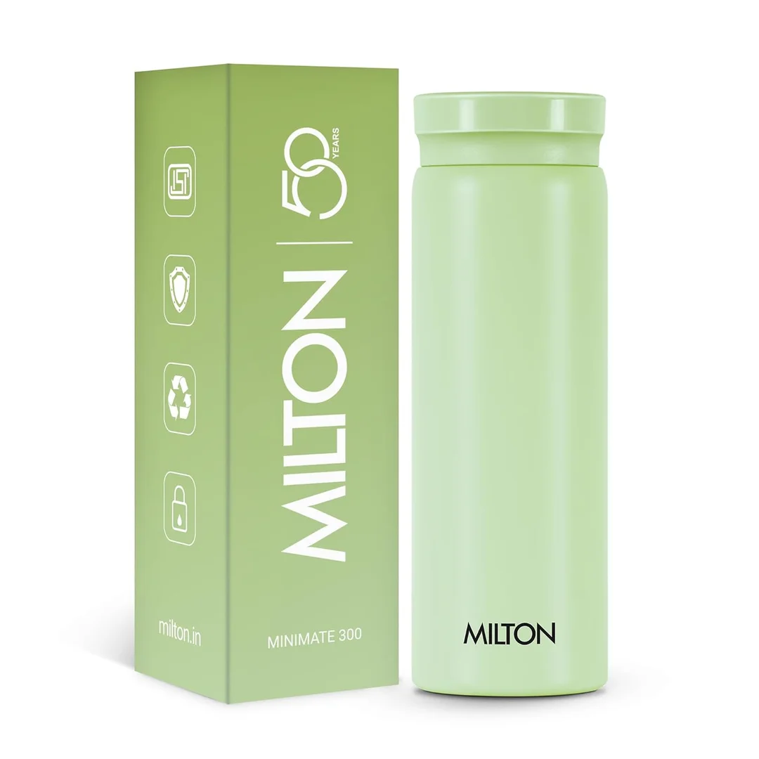Milton Minimate 300 Thermosteel Water Bottle 300ml Light Green |SS304 Stainless Steel Vacuum Insulated Flask | Hot & Cold | Leak-Proof Compact Office Gym Travel Bottle | ISI Certified image 1