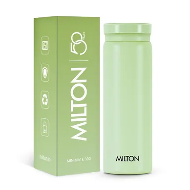 Milton Minimate 300 Thermosteel Water Bottle 300ml Light Green |SS304 Stainless Steel Vacuum Insulated Flask | Hot & Cold | Leak-Proof Compact Office Gym Travel Bottle | ISI Certified thumbnail 0