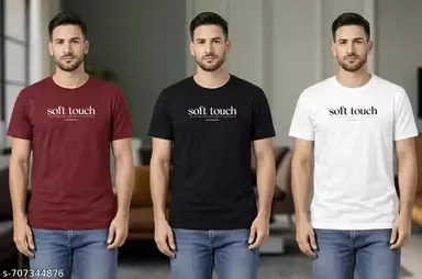 Soft Touch Men’s Cotton Round Neck T-Shirt Combo Pack of 3 – Casual Wear, Breathable Fabric, Comfort Fit, Stylish Maroon, Black & White Tees for Daily Use in India thumbnail 0