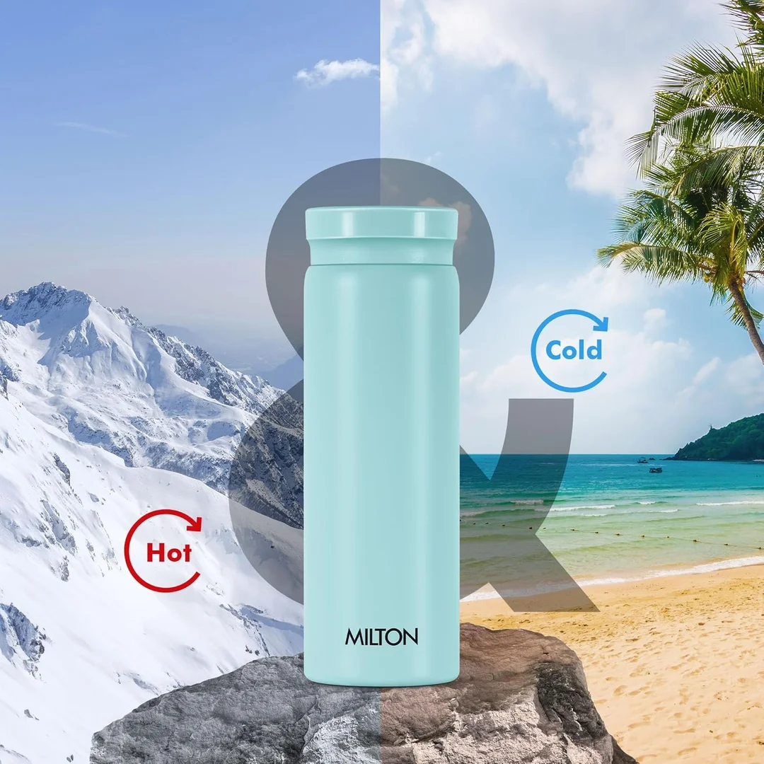 Milton Minimate 200 Thermosteel Water Bottle 200ml Sky Blue | SS304 Stainless Steel Vacuum Insulated Flask | Hot & Cold | Leak-Proof Compact Office Gym Travel Bottle | ISI Certified image 4