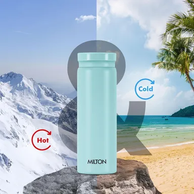 Milton Minimate 200 Thermosteel Water Bottle 200ml Sky Blue | SS304 Stainless Steel Vacuum Insulated Flask | Hot & Cold | Leak-Proof Compact Office Gym Travel Bottle | ISI Certified thumbnail 3
