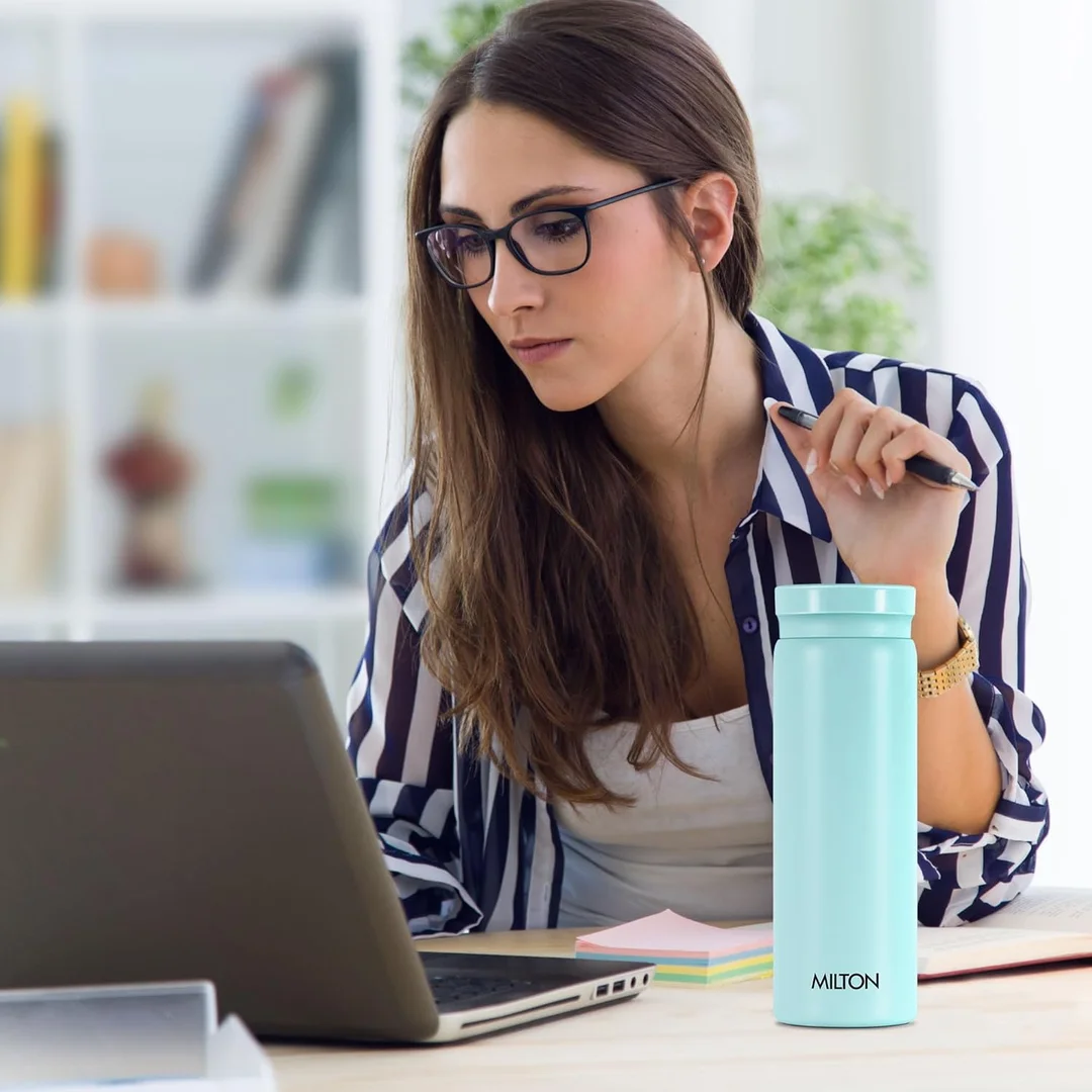 Milton Minimate 200 Thermosteel Water Bottle 200ml Sky Blue | SS304 Stainless Steel Vacuum Insulated Flask | Hot & Cold | Leak-Proof Compact Office Gym Travel Bottle | ISI Certified image 5