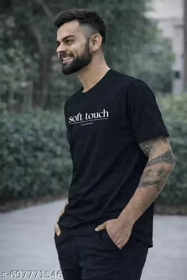Soft Touch Men’s Cotton Round Neck T-Shirt Black – Casual Wear, Breathable Fabric, Comfort Fit Summer Tee for Daily Use in India thumbnail 1