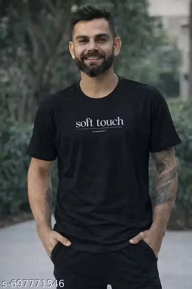 Soft Touch Men’s Cotton Round Neck T-Shirt Black – Casual Wear, Breathable Fabric, Comfort Fit Summer Tee for Daily Use in India thumbnail 0