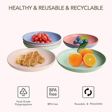 VibeZone 4 Piece Unbreakable Plastic Dinner Plate Set for Home |Picnic, Lightweight Reusable Plates |Bowls for Salad Pasta Cereal Party Camping Kitchen Use thumbnail 2