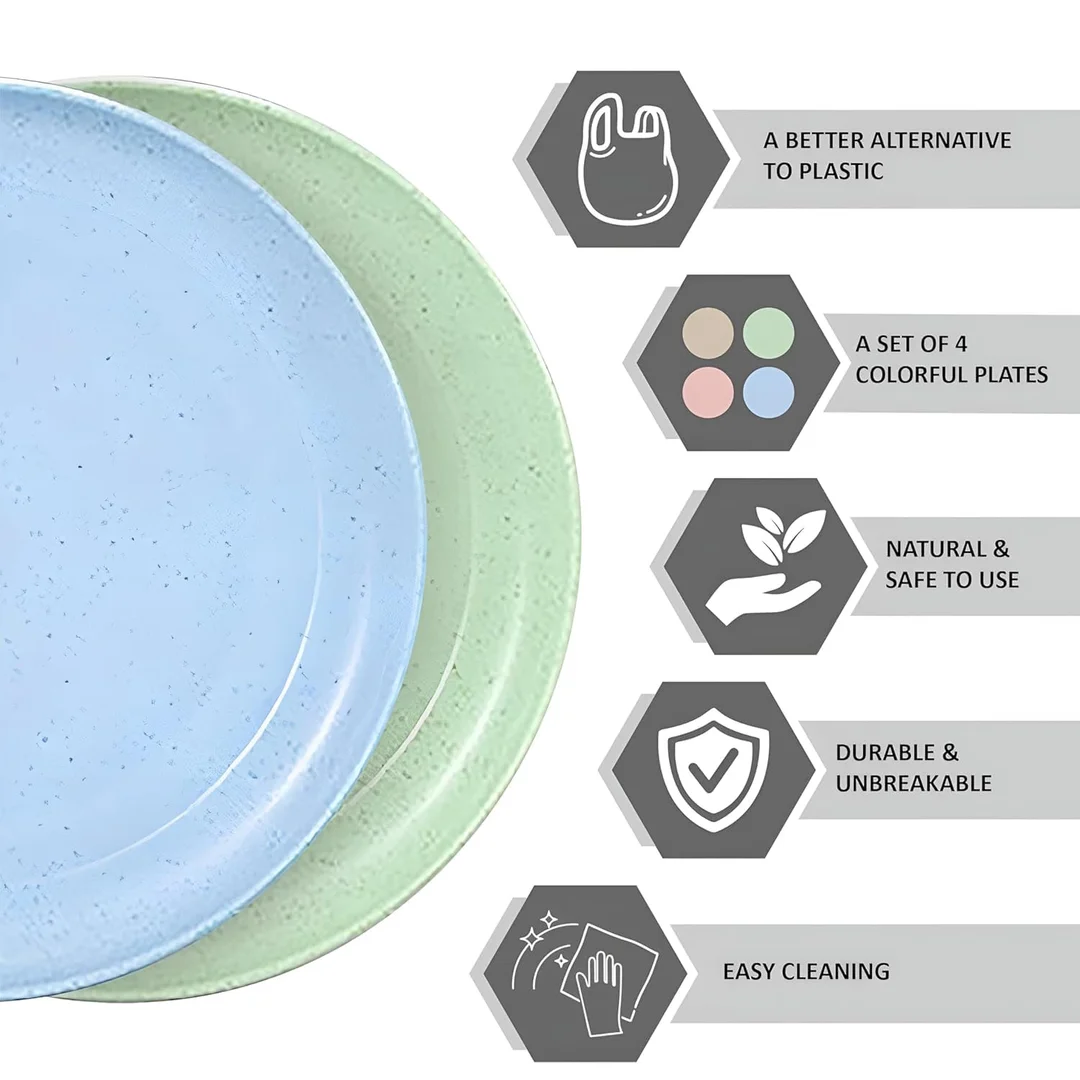 VibeZone 4 Piece Unbreakable Plastic Dinner Plate Set for Home |Picnic, Lightweight Reusable Plates |Bowls for Salad Pasta Cereal Party Camping Kitchen Use image 4