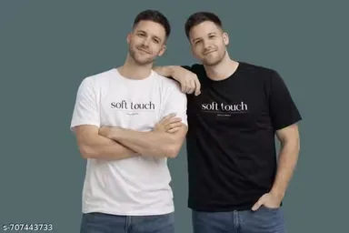 Soft Touch Men’s Cotton Round Neck T-Shirt Combo Pack of 2 – Casual Wear, Breathable Summer Comfort Fit Tees in Black & White for Daily Use in India thumbnail 0