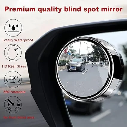 VibeZone 360° Rotatable Blind Spot Mirror Pair for Cars, Universal Fit Left |Right ORVM Safety Mirror, Silver Convex Wide Angle Parking Aid image 3