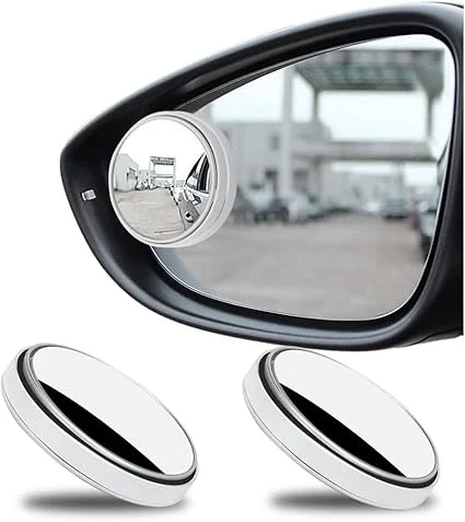 VibeZone 360° Rotatable Blind Spot Mirror Pair for Cars, Universal Fit Left |Right ORVM Safety Mirror, Silver Convex Wide Angle Parking Aid image 1