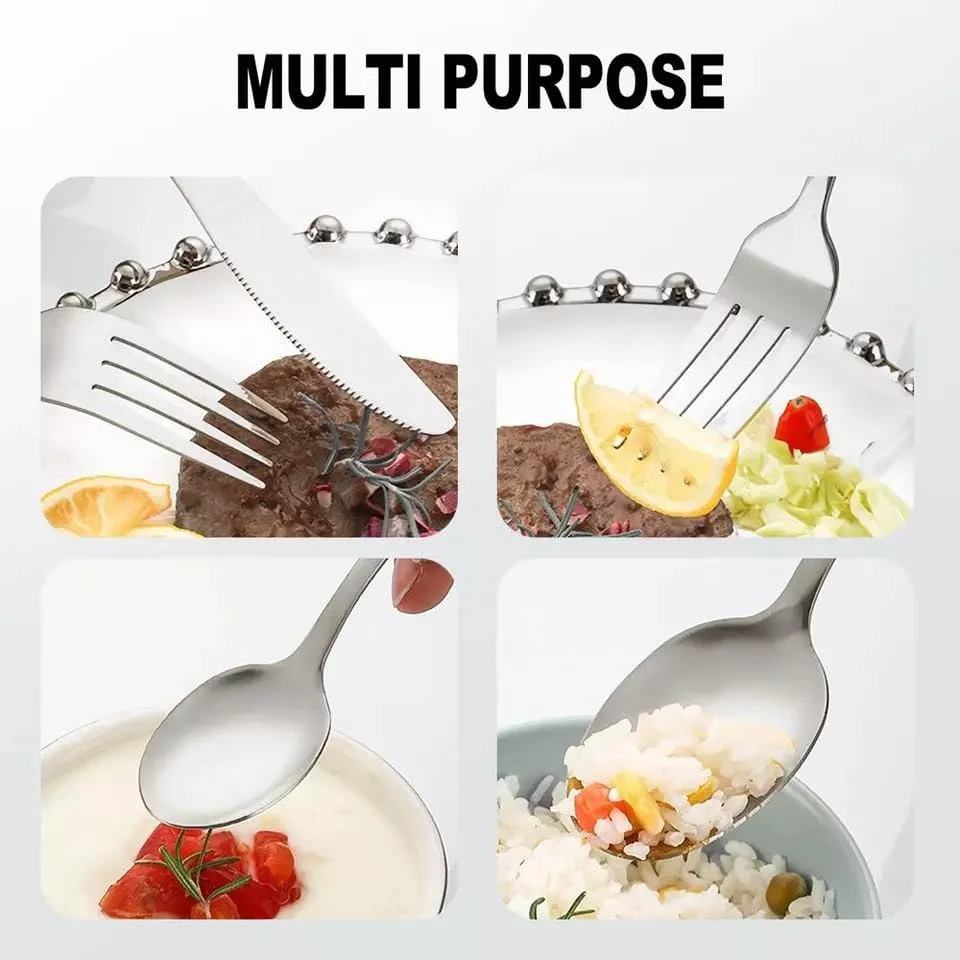 VibeZone Stainless Steel Cutlery Set of 4 with Elegant Design| Rustproof & Dishwasher Safe Spoons and Forks for Home| Restaurant and Outdoor Dining image 2