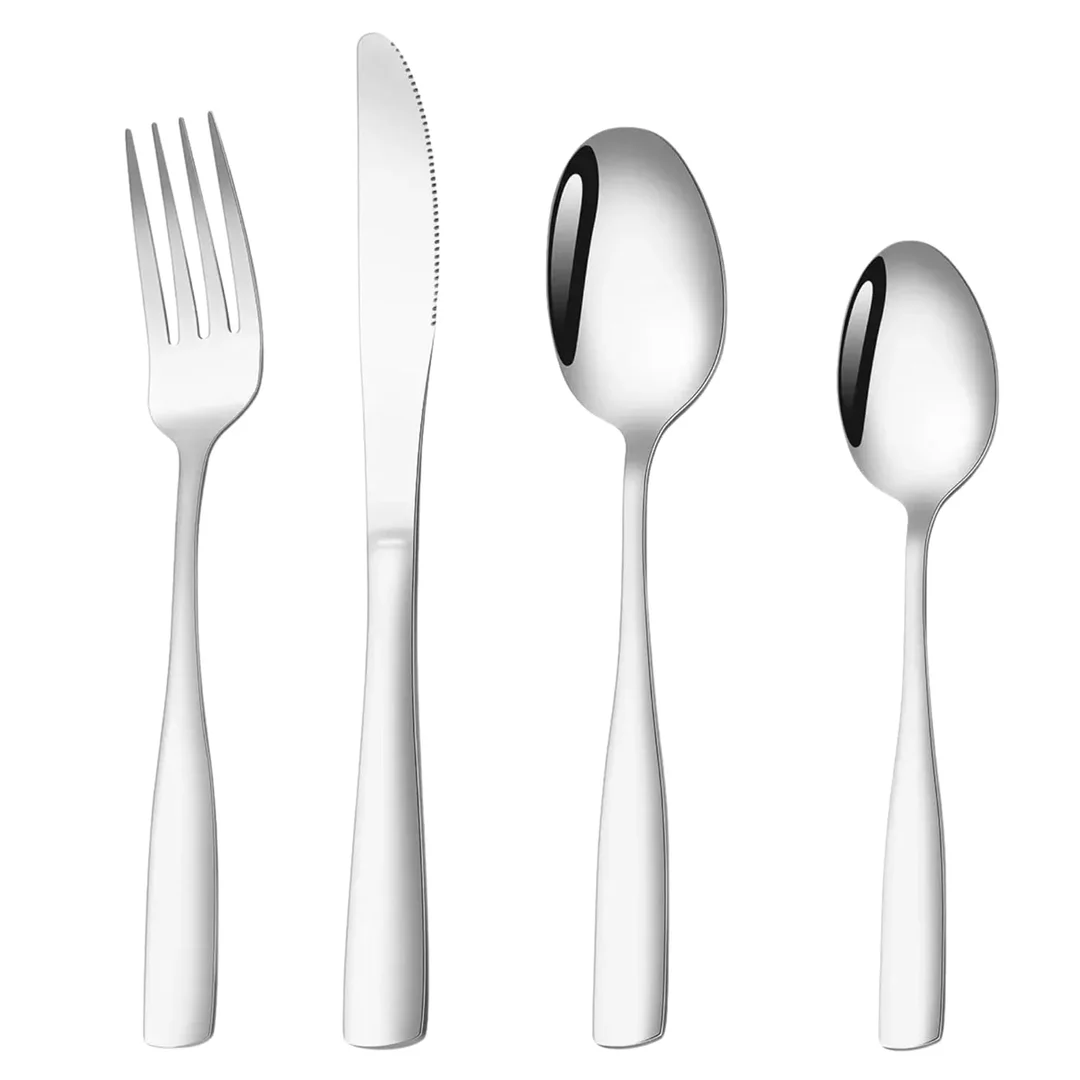 VibeZone Stainless Steel Cutlery Set of 4 with Elegant Design| Rustproof & Dishwasher Safe Spoons and Forks for Home| Restaurant and Outdoor Dining image 1