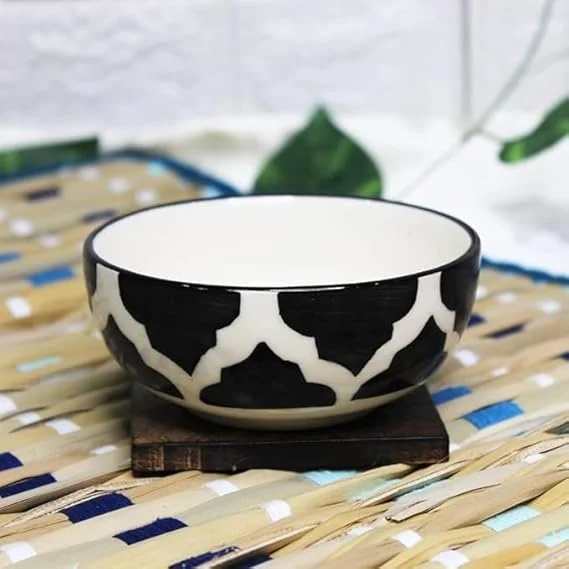 VibeZone Ceramic Snack |Dessert Bowl Set of 2 | 125 ml Multipurpose Japanese European Style Crockery | Stackable Microwave |Dishwasher Safe Black Ceramic Bowls for Snacks Dips |Gifts in India image 3