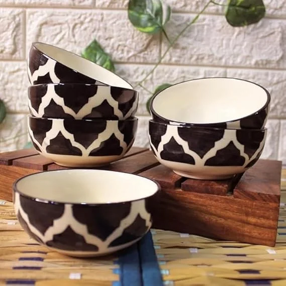 VibeZone Ceramic Snack |Dessert Bowl Set of 2 | 125 ml Multipurpose Japanese European Style Crockery | Stackable Microwave |Dishwasher Safe Black Ceramic Bowls for Snacks Dips |Gifts in India image 4