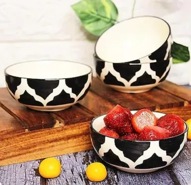 VibeZone Ceramic Snack |Dessert Bowl Set of 2 | 125 ml Multipurpose Japanese European Style Crockery | Stackable Microwave |Dishwasher Safe Black Ceramic Bowls for Snacks Dips |Gifts in India thumbnail 4