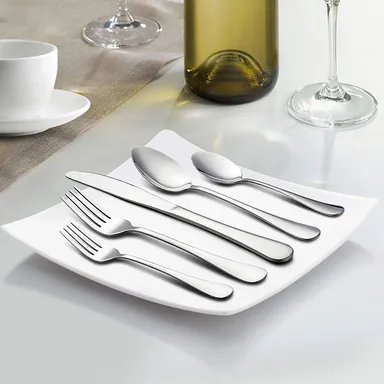 VibeZone Stainless Steel Flatware Set 20 Pieces | Serrated Knives, Forks & Spoons | Rust-Resistant, Mirror Finish, Dishwasher Safe | Elegant Dining, Weddings & Daily Use thumbnail 1