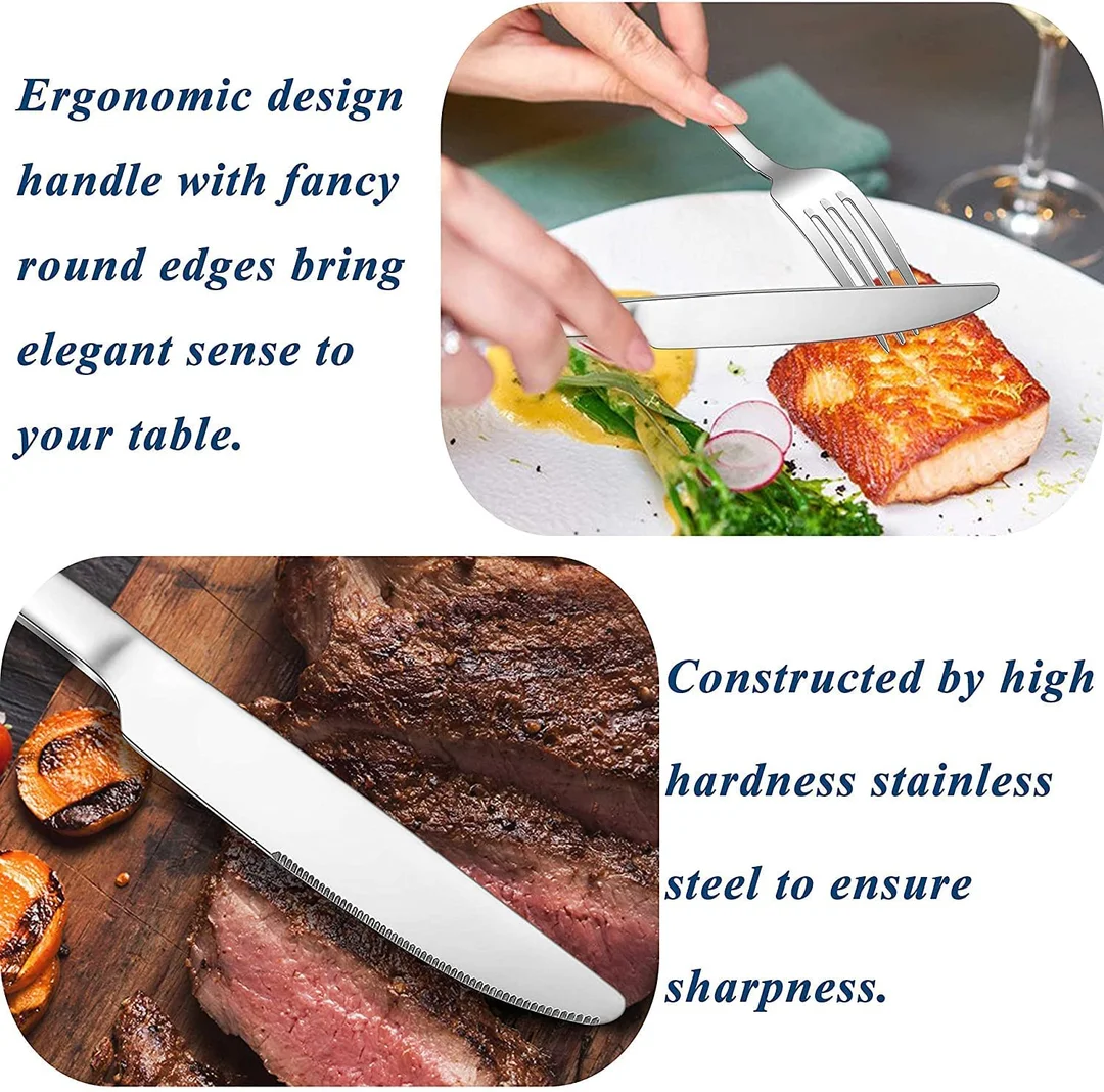 VibeZone Stainless Steel Flatware Set 20 Pieces | Serrated Knives, Forks & Spoons | Rust-Resistant, Mirror Finish, Dishwasher Safe | Elegant Dining, Weddings & Daily Use image 4