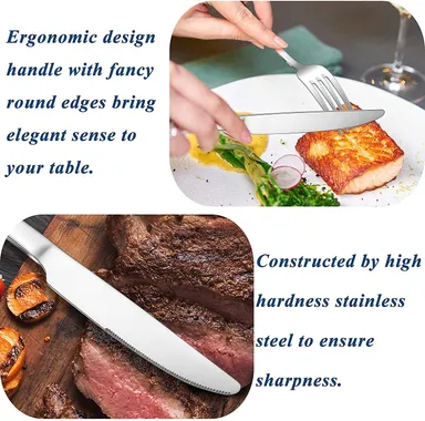 VibeZone Stainless Steel Flatware Set 20 Pieces | Serrated Knives, Forks & Spoons | Rust-Resistant, Mirror Finish, Dishwasher Safe | Elegant Dining, Weddings & Daily Use thumbnail 3