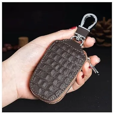 VibeZone Genuine Leather Universal Car Key Holder Case with Keychain Organizer Pouch| Brown Protective Cover for Smart Car Keys thumbnail 1