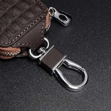 VibeZone Genuine Leather Universal Car Key Holder Case with Keychain Organizer Pouch| Brown Protective Cover for Smart Car Keys image 4