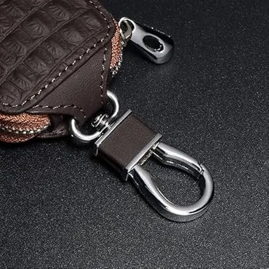 VibeZone Genuine Leather Universal Car Key Holder Case with Keychain Organizer Pouch| Brown Protective Cover for Smart Car Keys thumbnail 3