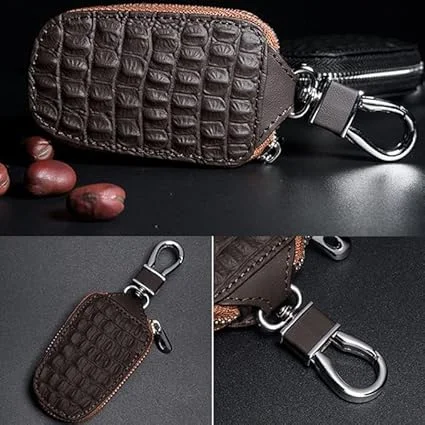 VibeZone Genuine Leather Universal Car Key Holder Case with Keychain Organizer Pouch| Brown Protective Cover for Smart Car Keys image 1