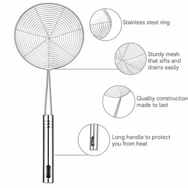 Heavy Duty Stainless Steel Spider Skimmer Ladle Set of 3 for Deep Frying, Oil Strainer Filter & Pasta/Noodles Drainer with Long Handle | Durable Kitchen Frying & Cooking Tool thumbnail 2