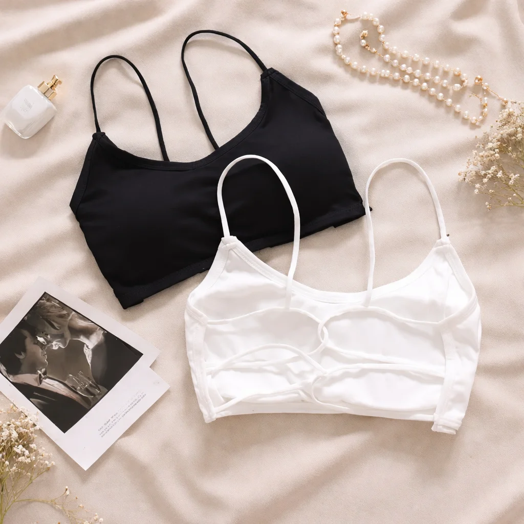 Women's and Girls Padded Black and White Fancy Lace |Tube Bra with Removable Padding Full Coverage Stretchable Cotton Bra Pack of 2 | Comfortable Daily Wear India image 1