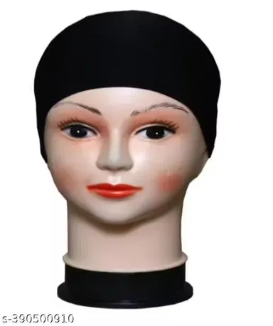 Pack of 2 Women's Naqab Inner Caps – Black Stretchable Hijab Underscarf Cap with Lace & Plain Design – Soft Cotton Lycra, Comfortable & Breathable for Daily Wear thumbnail 1