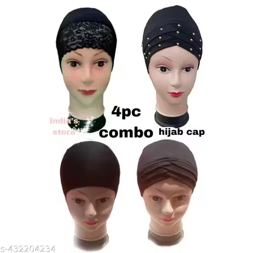 4pc Women’s Hijab Cap Set – Black Cotton Stretchable Inner Caps for Daily Wear, Lightweight, Non-Slip, Adjustable & Washable, Comfortable Turban Under Scarf for Indoor & Outdoor Use image 1