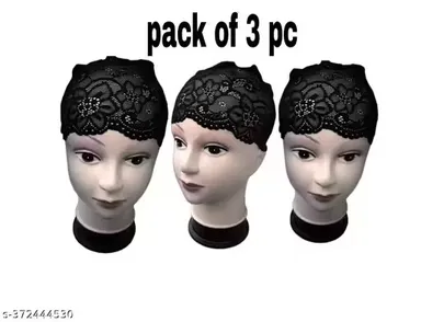 Pack of 3 Black Lace Wig Cap for Women | Stretchable Hair Net Cap for Wigs, Extensions & Daily Hair Styling | Soft Breathable Nylon Mesh thumbnail 0