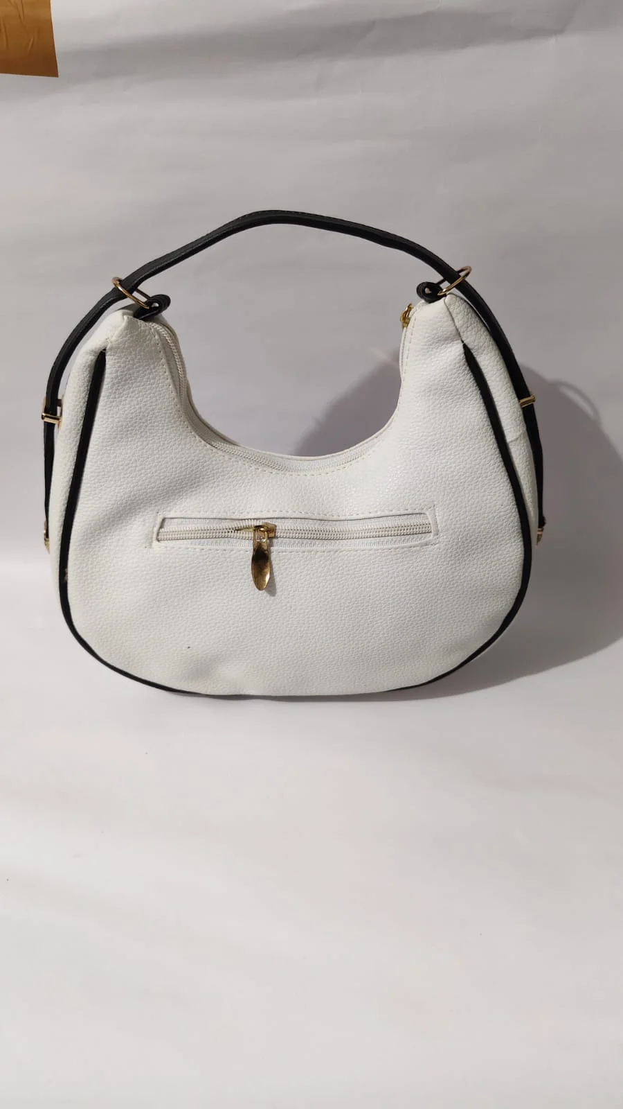 Medium White Crescent Shoulder Bag for Women with Black Strap and Gold Zipper, Lightweight PU Leather Handbag, Daily Casual Office Bag, Stylish Trendy Purse India image 1