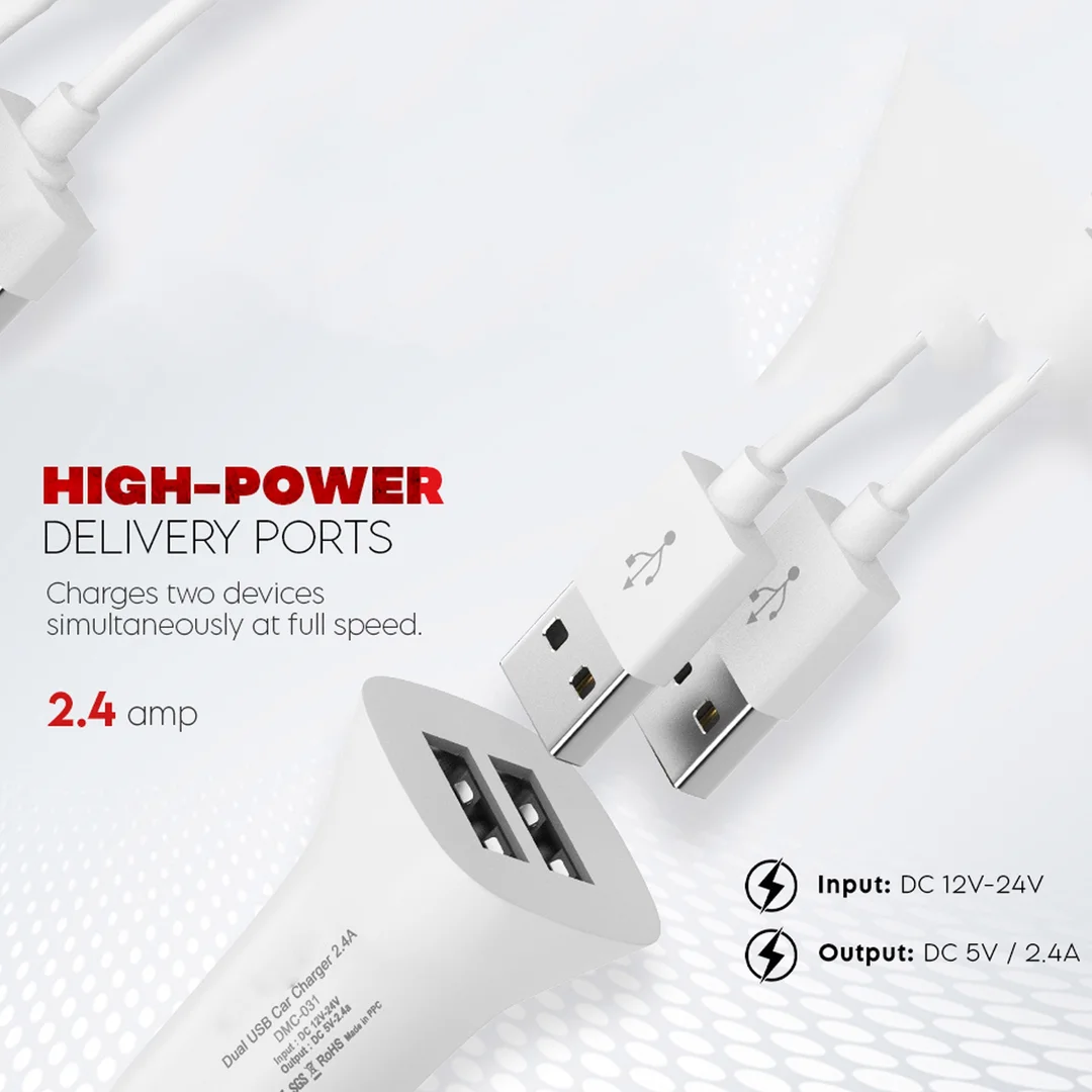 Dual USB Car Charger Compatible with All Mobiles and Tablets (Multicolor) input 12-24V output 5.0V image 3