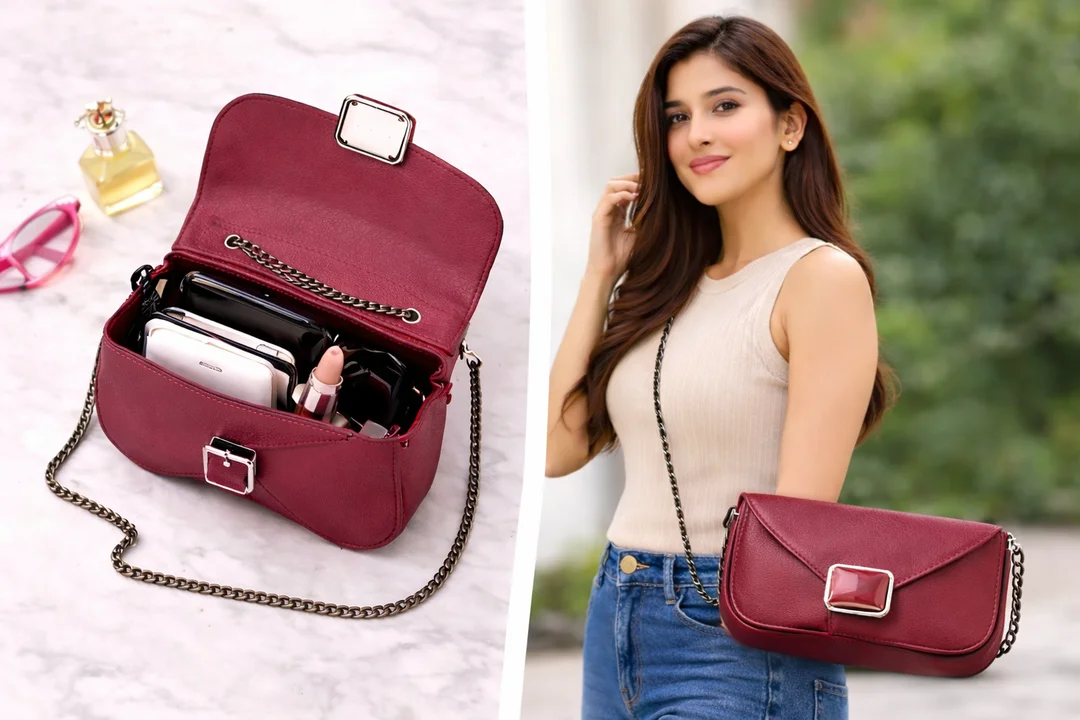 Women’s PU Leather Small Shoulder Bag with Chain Strap | Lightweight Stylish Mini Handbag & Purse for Ladies & Girls – Red image 2