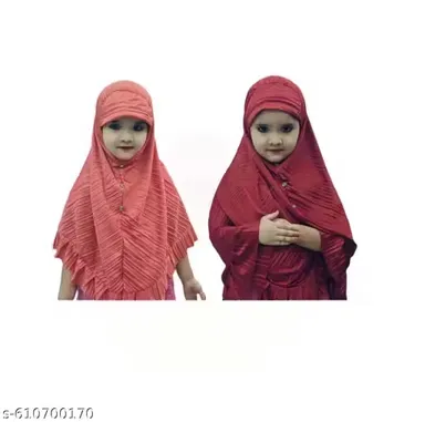 Pack of 2 Kids Hijab Cap for Girls Islamic Wear Soft Breathable Prayer Headscarf Full Coverage Red Maroon Lightweight Comfortable Girls Muslim Clothing thumbnail 0