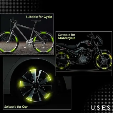 Reflective Wheel Rim Stickers 20 Pieces Yellow for Car Motorcycle Bicycle – Durable Vinyl Safety Visibility Enhancement Night Road Safety Decals thumbnail 1