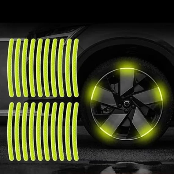 Reflective Wheel Rim Stickers 20 Pieces Yellow for Car Motorcycle Bicycle – Durable Vinyl Safety Visibility Enhancement Night Road Safety Decals image 1
