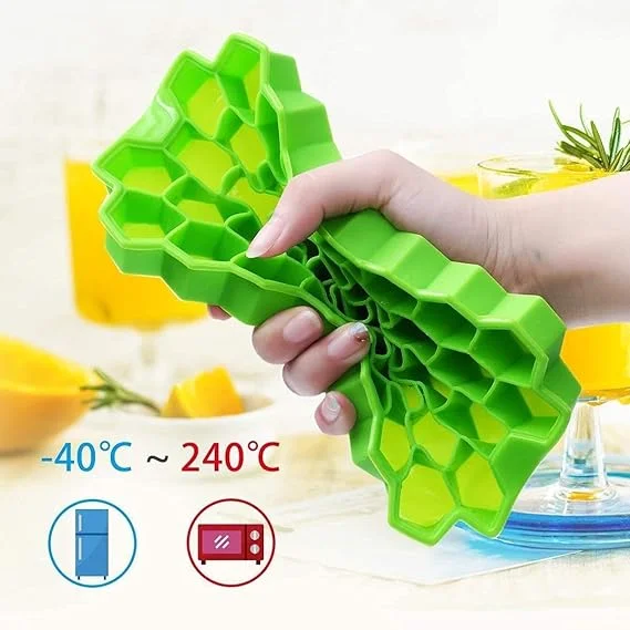 Honeycomb Ice Cube Tray with Lid 37 Hexagonal Silicone Cubes Mold Heavy Duty Flexible Green Premium Freezer Safe Large Cube Maker for Party Drinks Bar Kitchen image 3