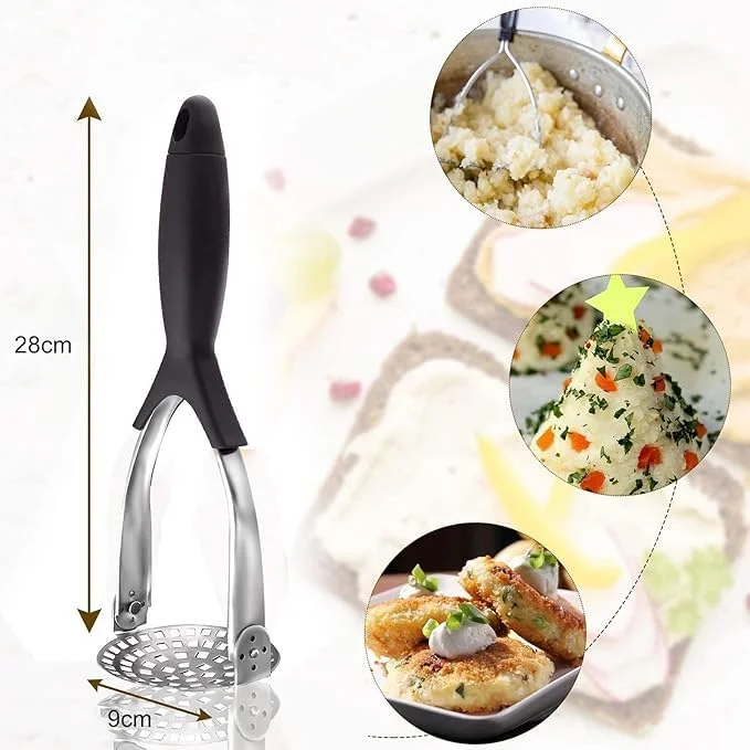 VibeZone Folding Potato Masher 11 Inch Stainless Steel Non-Stick Non-Slip Heavy Duty Kitchen Smasher with Small Holes for Avocado|Beans & Food image 3
