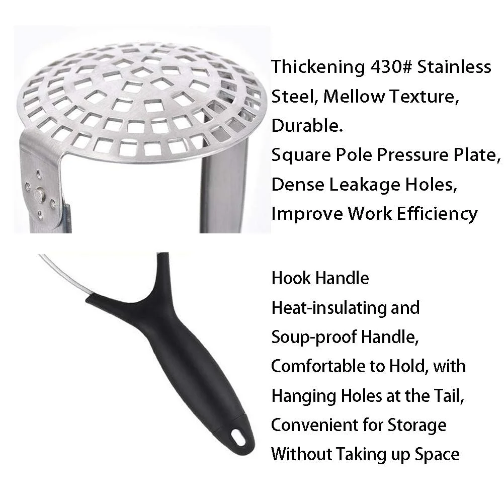 VibeZone Folding Potato Masher 11 Inch Stainless Steel Non-Stick Non-Slip Heavy Duty Kitchen Smasher with Small Holes for Avocado|Beans & Food image 5