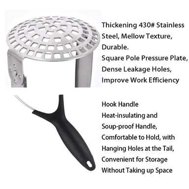 VibeZone Folding Potato Masher 11 Inch Stainless Steel Non-Stick Non-Slip Heavy Duty Kitchen Smasher with Small Holes for Avocado|Beans & Food  thumbnail 4
